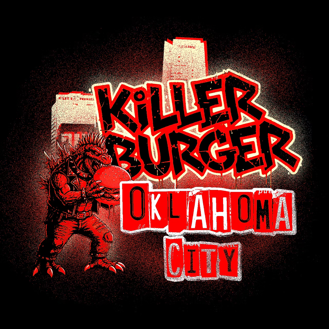 Oklahoma City Killer Hamburger Godzilla SCreen Printed T-shirt Design